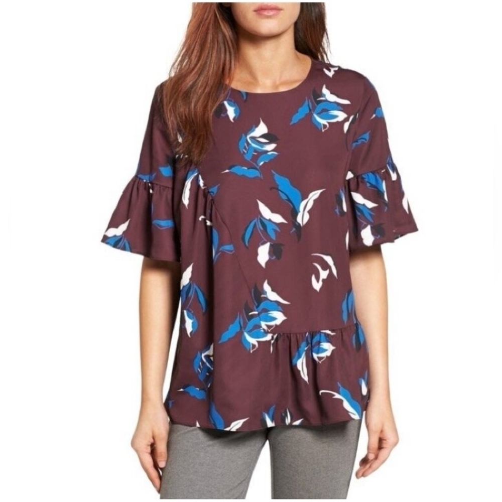 Halogen Floral Ruffle Sleeve Top - Multicolor